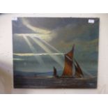 An oil on canvas of sailing boat signed W.