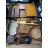 Two trays of wooden storage boxes and trays