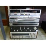 A Technics amplifier and tuner along with an Akai receiver, technics tape deck etc.