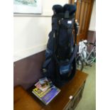 A lightweight golf bag with head covers,