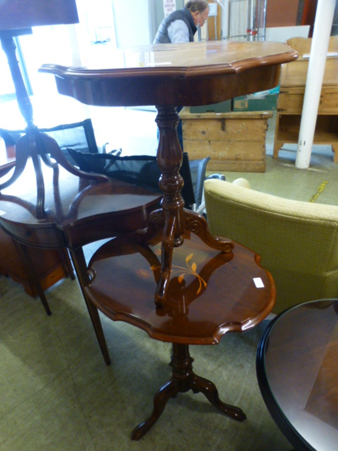 Two modern Italian occasional tables with marquetry to tops