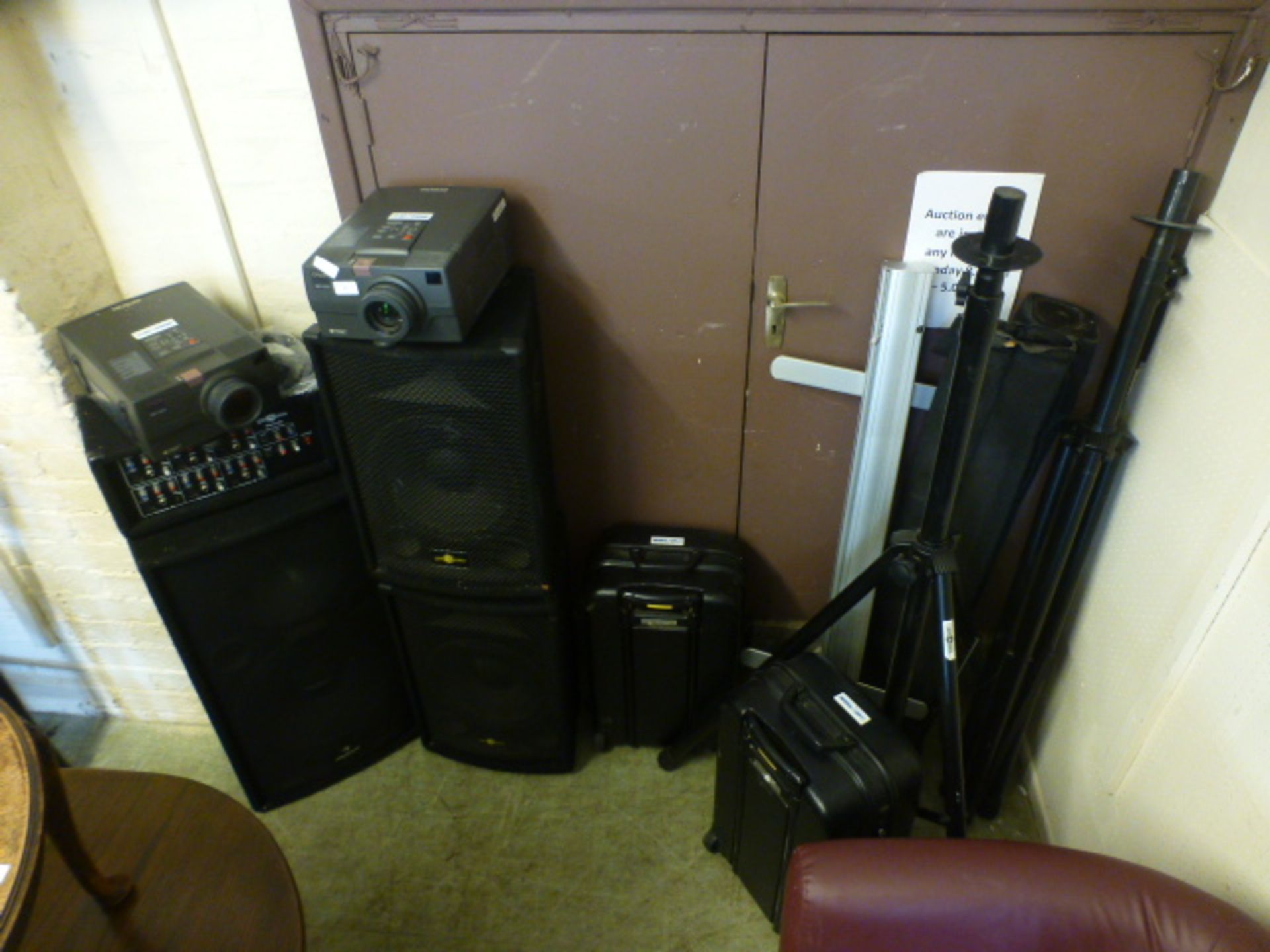 A quantity of DJ equipment to include projectors, speakers, screen etc.