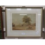 A framed and glazed watercolour of a carriage accident scene signed bottom right