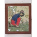 A framed and glazed Muriel Dawson print 'Girl Picking Mushrooms'