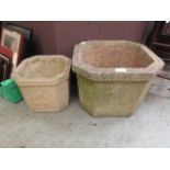 Two composite stone garden pots