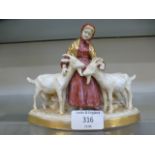 A 19th century continental figure of a lady with two goats