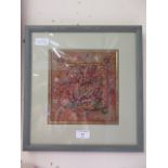 A framed and glazed embroidered material artwork