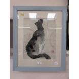 A framed and glazed Japanese print of a cat