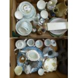 Two trays containing a quantity of ceramics to include Doulton Lambeth vase, Aynsley, figurine,
