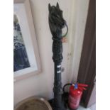 A 19th century cast iron post with horse head finial CONDITION REPORT: H.