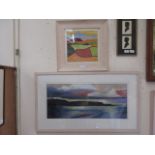 Two framed and glazed pastels of countryside and seascape, one initialled M.