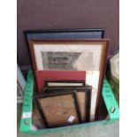 A small tray of framed and unframed prints, etchings etc.