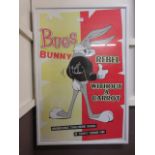 A framed and glazed Bugs Bunny poster