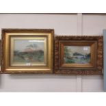 Two gilt framed and glazed watercolours of countryside and bridge scenes