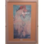 A framed print of a lady