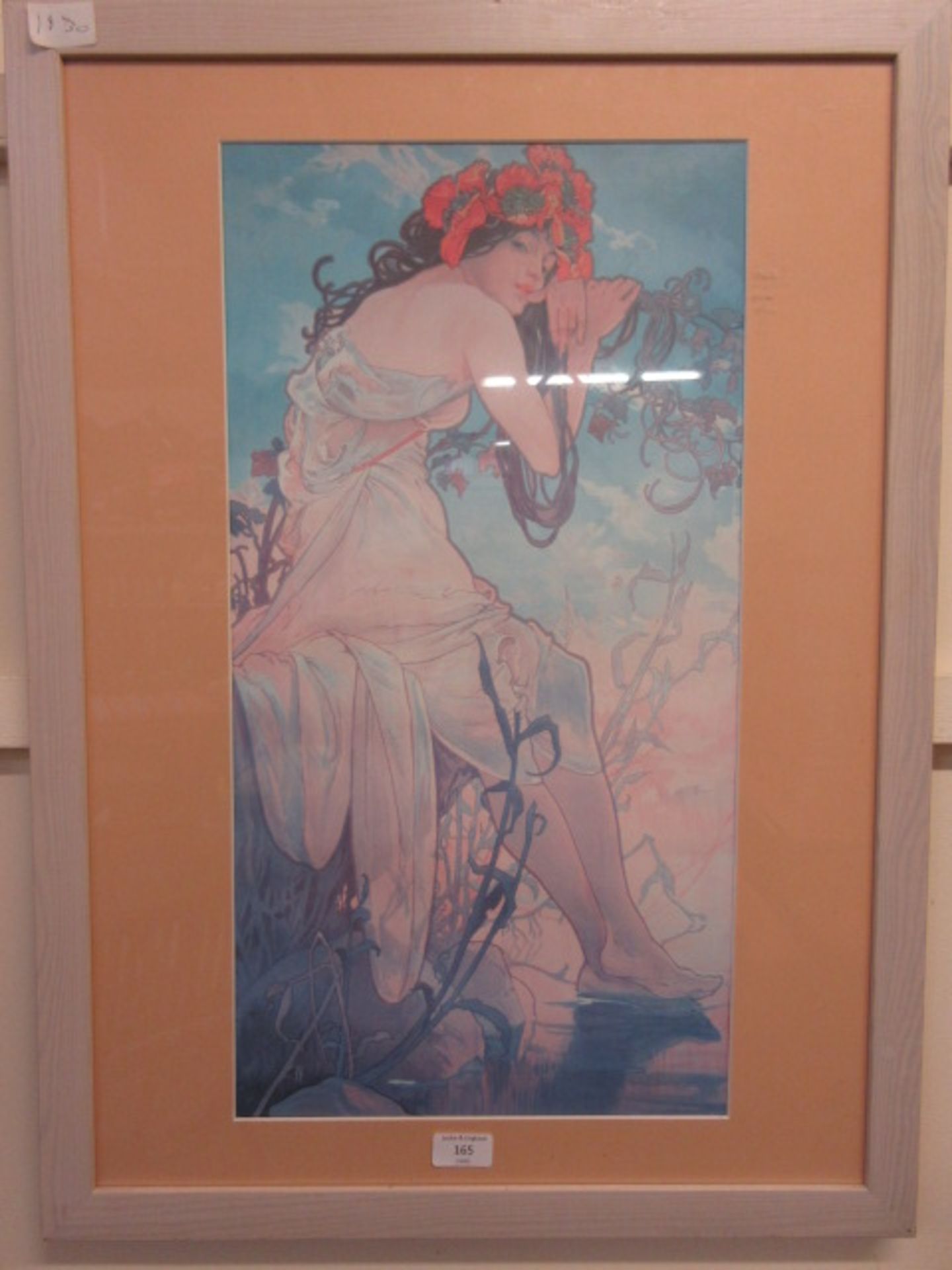 A framed print of a lady