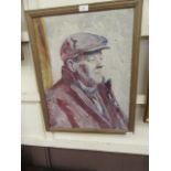 A framed oil on board of elderly gentleman with cap