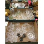 Two trays of cut glassware to include drinking vessels, decanter, bowl etc.