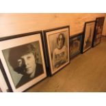 Five framed and glazed prints to include portraits of The Beatles,