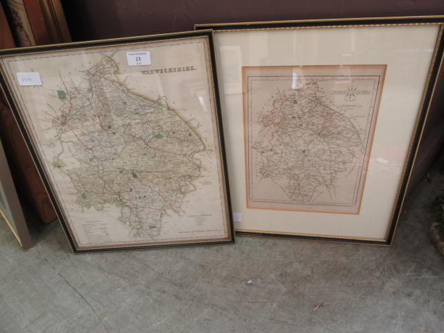 Two framed and glazed colour maps of Warwickshire,