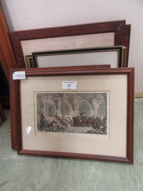 A selection of small framed and glazed prints to include comical interior scenes and etchings
