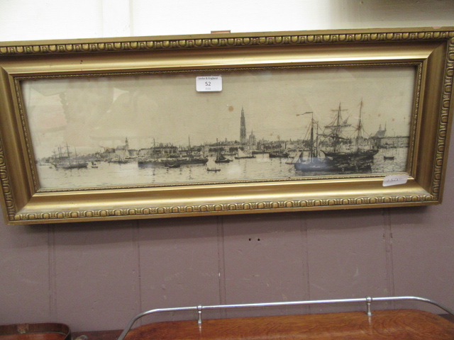 A framed and glazed possible pen and ink of harbour scene