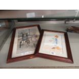 Two framed and glazed pen and coloured pictures of young children