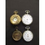 A group of four nickel plated/base metal pocket watches to include a half hunter and two examples