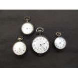 An early 20th century gun metal cased pocket watch together with three smaller 19th/20th century