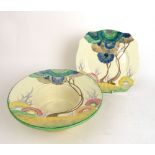 A Clarice Cliff 'Viscaria' pattern cake plate together with a Clarice Cliff 'Viscaria' bowl, dia.