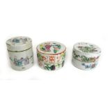Three 19th century Chinese famille rose porcelain pots decorated with flowers,