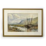 John Syer (1844-1912), Two boats moored on a river, signed and dated 1887, watercolour,