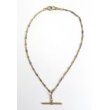 A yellow metal bi-gold t-bar necklace marked '18ct'.