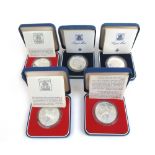 Three 1977 silver jubilee commemorative silver crowns together with two Prince Charles and Lady