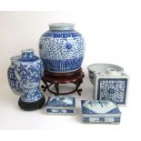 A collection of 19th century and later Chinese blue and white ceramics to include ginger jars, vase,