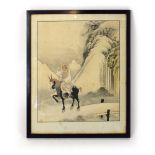 Japanese School, An Immortal riding on a horse, unsigned, no character marks, watercolour,