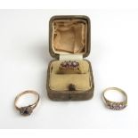 Two 9ct gold diamond and ruby rings together with an early 20th century 9ct gold,