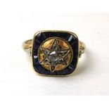 A Victorian and later yellow metal, diamond and blue stone ring,