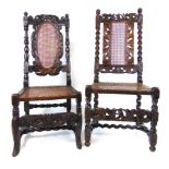 Two late 17th century and later walnut Carolean chairs,