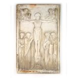 A 20th century carved marble panel of the crucifixion of Christ after the 12th century original, h.