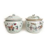 A pair of 19th century Chinese porcelain tureens the covers having zoomorphic finials,