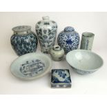 A collection of 18th century and later Chinese blue and white porcelain to include vases,