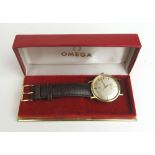A gentleman's gold plated Omega Seamaster De Ville manual winding wristwatch with box.