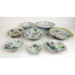 A collection of 19th and early 20th century Chinese porcelain footed bowls some having enamelled