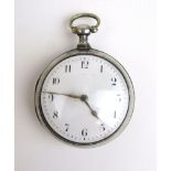 A George III silver pair cased verge fusee pocket watch, the dial with Arabic numerals,