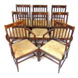 A set of eight (6+2) Edwardian mahogany, satinwood banded and marquetry dining chairs,