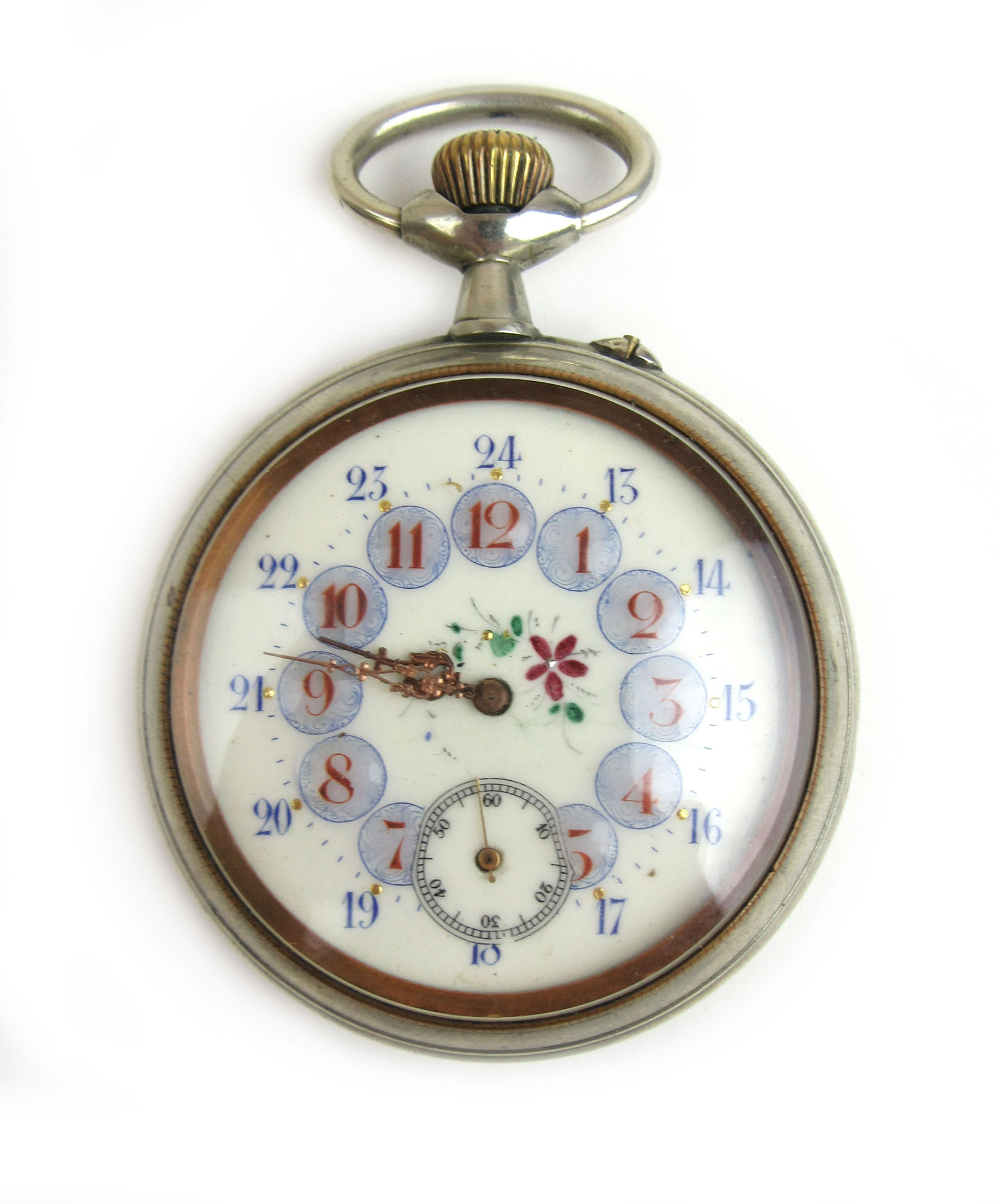 A late 19th century French oversized white metal pocket watch,