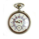 A late 19th century French oversized white metal pocket watch,