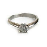 A 950 platinum and diamond solitaire ring, the round brilliant cut stone approximately 0.4ct.