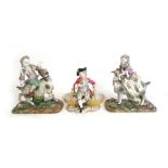 A 19th century Meissen style porcelain salt modelled as a gentleman with two baskets,